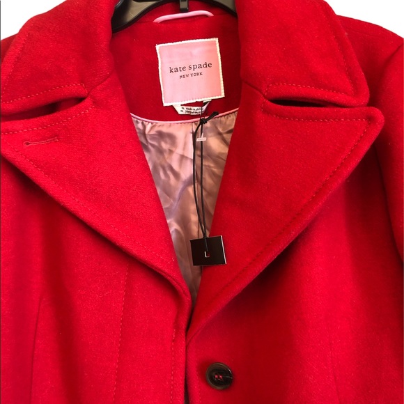 Kate Spade Womens Red Wool Blend Midi Wrap Coat Outerwear Medium - Picture 5 of 9